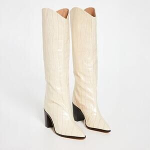 NEW SCHUTZ Maryana Block Eggshell Croc Pointed Toe Boots Size 9.5